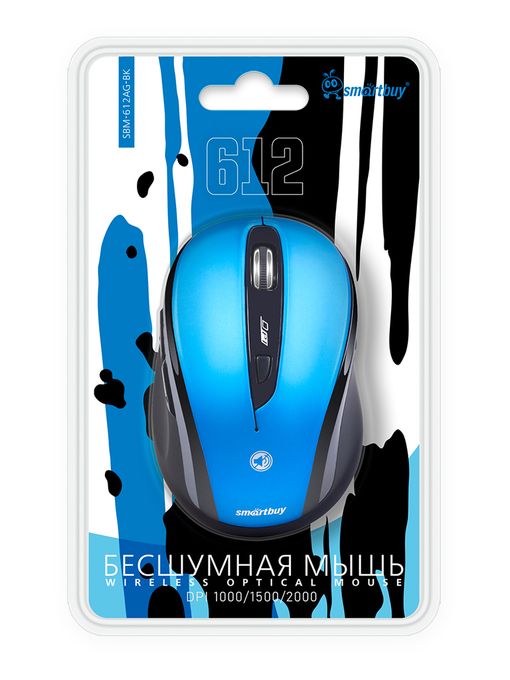 Мышь беспроводная беззвучная Smartbuy 612AG синяя, LED Blue (SBM-612AG-BK)/40/