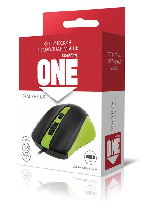 Мышь проводная Smartbuy ONE 352 зелено-черная (SBM-352-GK) / 100
