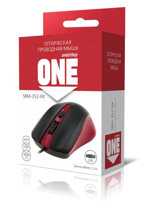 Мышь проводная Smartbuy ONE 352 красно-черная (SBM-352-RK) / 100