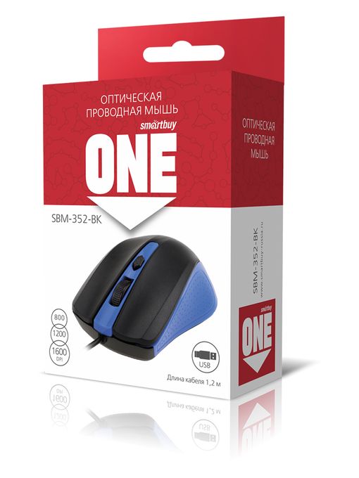 Мышь проводная Smartbuy ONE 352 сине-черная (SBM-352-BK) / 100