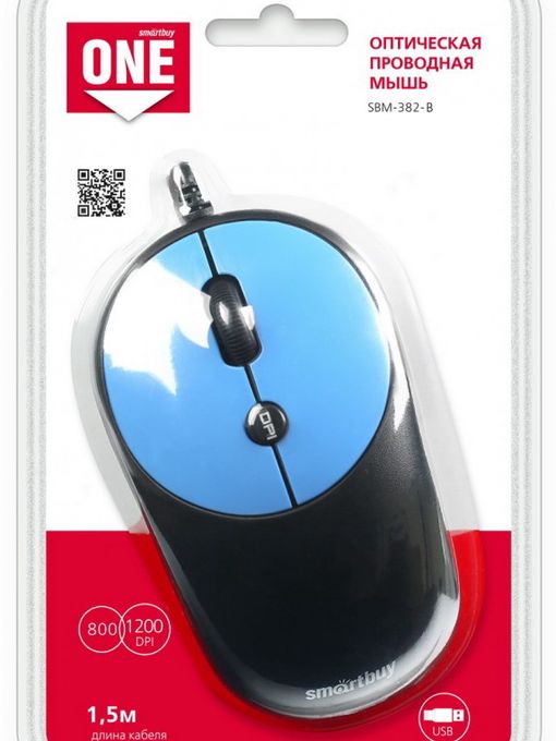 Мышь проводная Smartbuy ONE 382 черно-синяя (SBM-382-B) / 40