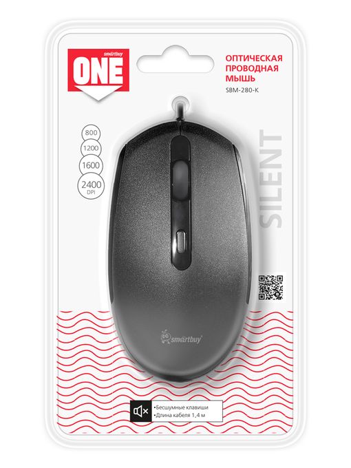 Мышь проводная беззвучная Smartbuy ONE 280-K черная (SBM-280-K) / 40