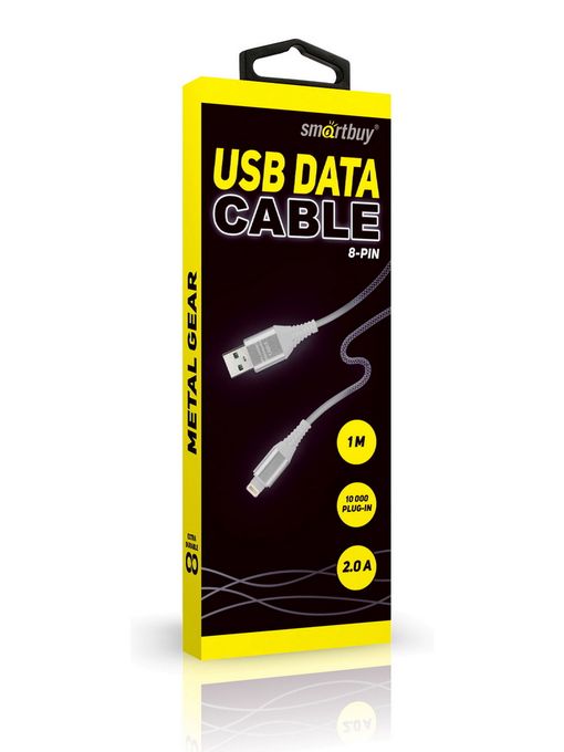 Дата-кабель Smartbuy 8pin кабель в рез.оплет. Gear, 1м. мет.након.,<2А, черн.(iK-512ERGbox black)/50